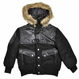 Rocawear Big Boys Black Faux Wool & Leather Outerwear Coat