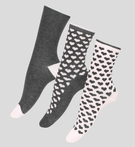 3 Pairs of Cotton Rich Reverse Heart Socks