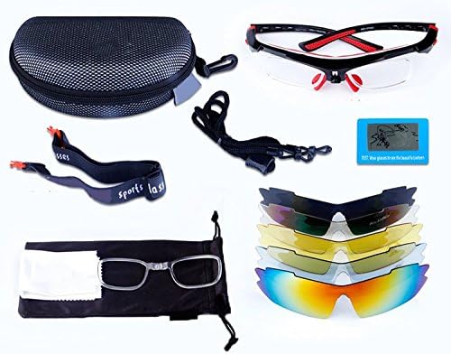 Esdar Polarized Sports Sunglasses With 5 Interchangeable Lenes for Men Women Cycling Running Driving Fishing Golf Baseball Glasses (Black Orange)