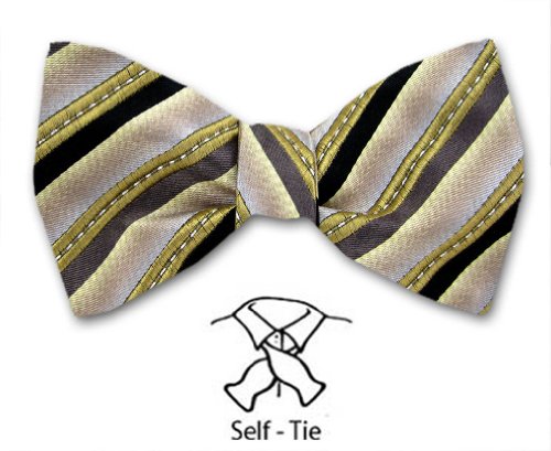 Men's - Tan - Brown - Black - Fashion Stripe Self Tie Bowtie