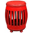 Handmade 20" Barrel-Shaped Red Wood Standing Accent / End Table With Carved Open Body