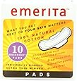 Emerita Natural Cotton Ultra Thin Pads, Overnight with Wings, Individually Wrapped, 10 Count