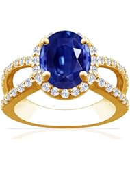 18K Yellow Gold Oval Cut Blue Sapphire Ring With Sidestones