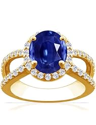 14K Yellow Gold Oval Cut Blue Sapphire Ring With Sidestones