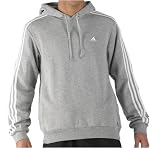 adidas Mens Essential 3 Stripe Hoody Medium Grey Heather