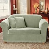 Stretch Pinstripe Slipcover Collection - Sage