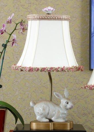 New! Pretty Porcelain Rabbit &amp; Wood Table Lamp, 17.5" H