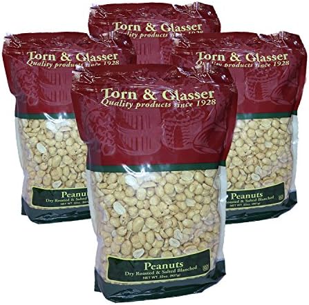 Torn &amp; Glasser Peanuts, Dry, Roasted, Salted Blanced - 32 oz (FREE Bonus Gift!) (4 Pack)
