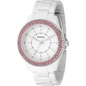 Fossil White Resin Watch With Pink Stones - Women'