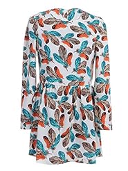 Feathers Long Sleeves General Print Skater Dress 