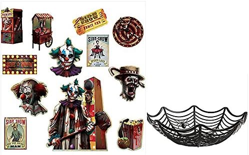 Bundle:Side Show Cutouts Creepy Carnival and Spider Web Candy Bowl for Halloween Candy
