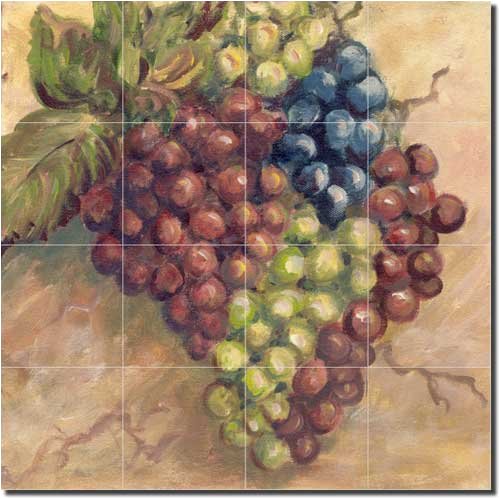 Grapes by Joanne Morris - Fruit Ceramic Tile Mural 17" x 17" Kitchen Shower Backsplash