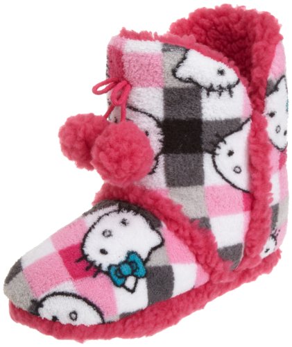 Hello Kitty Juniors Superplush Bootie with Pom Pom and Sherpa Plaid, Plaid Pink, 9/10 Hello Kitty Juniors Superplush Bootie with Pom Pom and Sherpa Plaid, Plaid Pink, 9/10