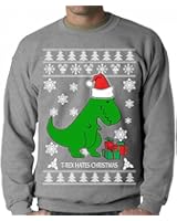 BeWild Brand&reg; - T-Rex Hates Christmas - Ugly Christmas Sweater Adult Crewneck