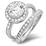 2.50 Carat (ctw) Platinum Plated Halo Ladies Round Cubic Zirconia CZ Wedding Bridal Engagement Ring with Matching Band Set (Available in size 6, 7, 8)