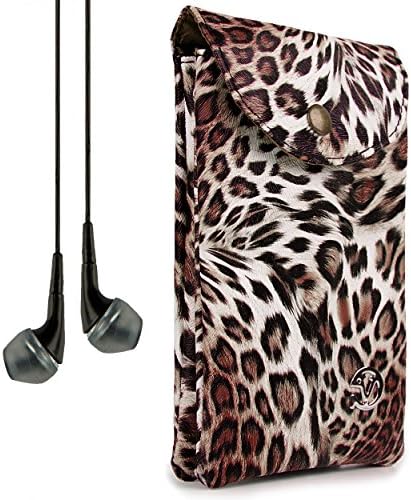 VanGoddy Women's Brown Leopard Carrying Bag Case for HTC One and HTC Desire Series + VanGoddy Headphones