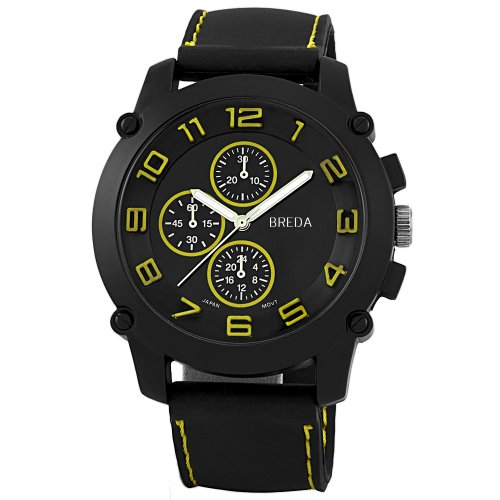 Breda Men's 8135Yellow Colton Black Bezel Yellow Accented Silicone Watch Picture