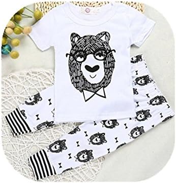 FTSUCQ Baby Girls/Boys Cartoon Monster Pattern Suits Outfit, Two Pieces (70CM-short-sleeve, White)