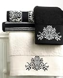 Bianca "Black and White" Hand Towel, 16" x 28" Embroidery Black