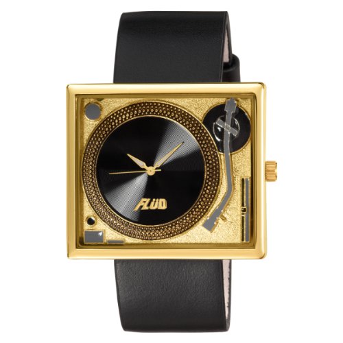 Flud Men's TBL004 Tableturns Gold-Tone Black Leather Band Watch