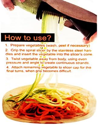 Direct Cut Spiral Slicer Compact Heavy Duty Vegetable Cutter Adjustable Special Japannese Stainless Steel Blades Enjoy Professional Chef Healthy Low Carb veggie meals Carrots Zucchini Potato fruits with other Popular foods Get a 60 Days No Hassel Refund And Limited Supply Bonus CD.