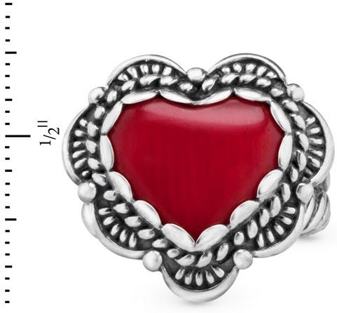 Sterling Silver Red Coral Bold Heart Ring