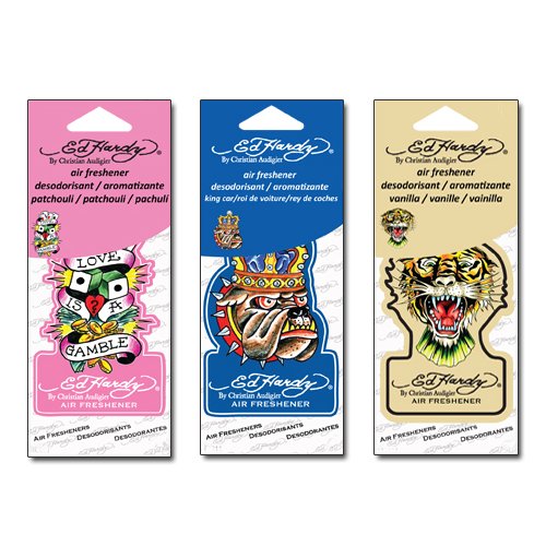 3-PACK Ed Hardy Car Air Freshener King Car, Patchouli, Vanilla