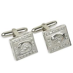 Mens Accessory Silver Cufflinks Zircon Gemstone (cflng263)