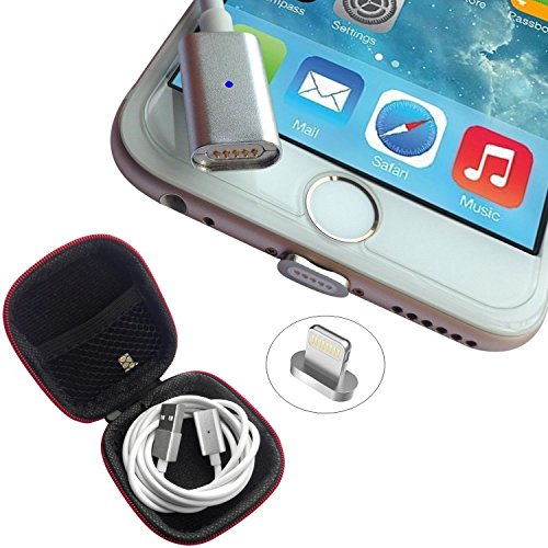 Timibis Magnetic Lightning Charging USB Charger Cable Adapter with Carrying Case for Iphone 6s, Iphone 6s Plus, Iphone 6, Iphone 6 Plus, Iphone 5, Iphone 5c, Iphone 5s (Silver)