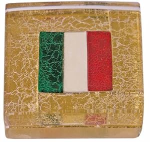 Murano Glass Paperweight, 24K Gold, Embedded Italian Flag, Gift Boxed
