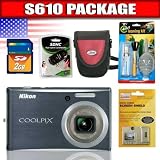 cheap Nikon Coolpix S610 10MP Digital Camera with 4x Optical Vibration Reduction (VR) Zoom (Midnight Black) Package 1