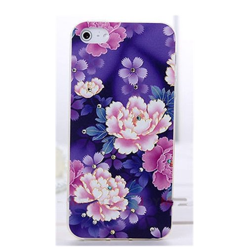 EVTECH(TM) 3D TPU Embossed Series Rose Handmade Crystal Rhinestone Heart Diamond Bling Cover Soft Faceplate Case for Iphone 5 5S At&t Verizon T-Mobile & Sprint(100% Handcrafted)