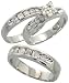 14k White Gold Trio 3-Piece His (5mm) & Hers (4mm; 6mm) Wedding Band Set, w/ 1.02 Carats Brilliant Cut, Baguette & Invisible-set Diamonds; (Men's Size 9 to 12; Ladies' Size 6 to 8)