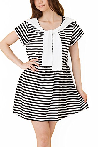 (Goldjapan)ゴールドジャパン 大きいサイズ レディース フェイクカーディガン付 ワンピース ボーダー マリン シャツワンピ 半袖 半そで 七分袖 7分袖 チュニック Aライン フォーマル パーティー ドレス 結婚式 二次会 入学式 入園式 カジュアル エレガント きれいめ maru-82385ll