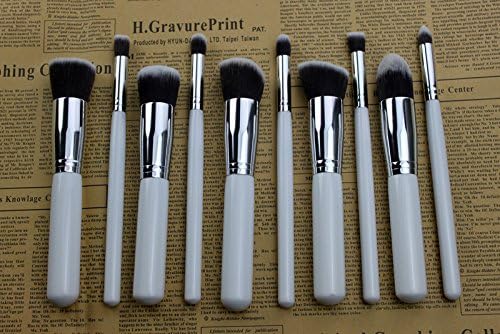 Annengjin® 10pcs Pro Foundation Makeup Tools Cosmetic Brushes Face Eye Brushes Kit Sets (10pcs White+silver) (White+silver)