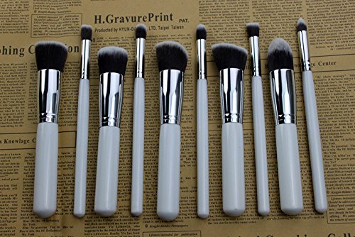 Annengjin® 10pcs Pro Foundation Makeup Tools Cosmetic Brushes Face Eye Brushes Kit Sets (10pcs White+silver) (White+silver)