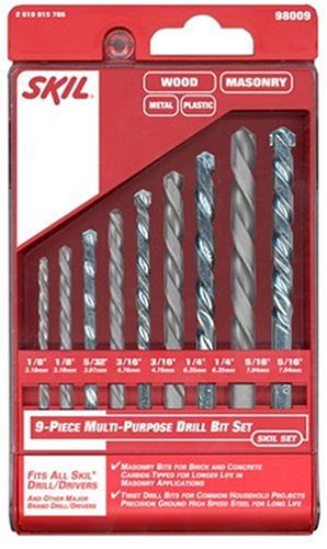 Skil 98009 9-Piece Twist & Masonry Hammer Drill Bit Set in Plastic Cassette