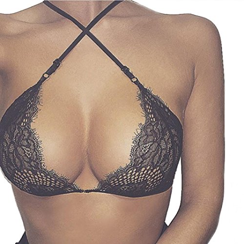 DATEWORK Women Hollow Translucent Wrapped Chest Sheer Lace Lingerie (M)