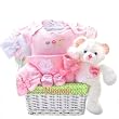 Pink Clothes in a White Basket with Teddy Bear - New Baby Shower Gift Idea for Girls