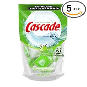 Cascade Action Pacs Dishwasher Detergent, Apple blossom Scent, 20-Count Bags (Pack of 5)