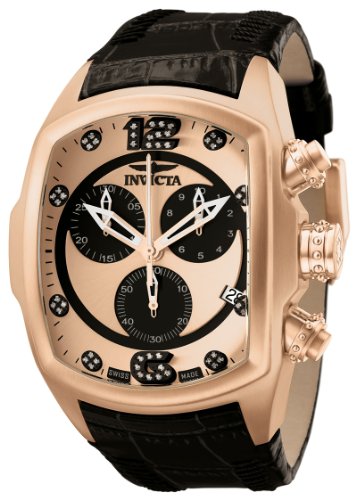 Invicta Men's 6743 Lupah Collection Chronograph Diamond Accented Black Leather Watch