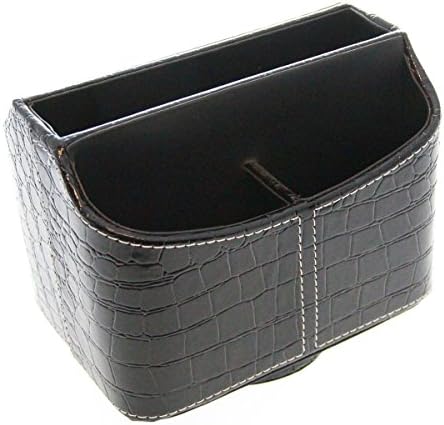 JustNile Faux Leather Desktop Supplies Organizer - Black Gator Bucket 3-Slot