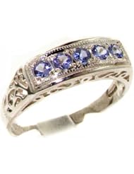 Luxury 925 Solid Sterling Silver Natural Tanzanite Womens Band Ring - Finger Sizes 4 to 12 Available