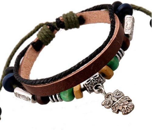 MyTime Bracelet New Trendy Lovely Metal Owl Bracelet Multi-layer Brown Leather Cowhide Women Charm Bracelet Color Beads Bangle pulseira de couro