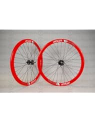 Sports: Origin8 Track Attak Wheel Set - 700c, 32H, Fixie, NMSW, Red/Black/Black - Origin8