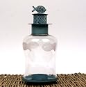 Nantucket Fish Hurricane Lantern- Blue Iron & Etched Glass-Flameless Tealight Included
