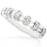 14k White Gold 1/2ctw Princess & Baguette Cut Diamond Band (HI/I1)