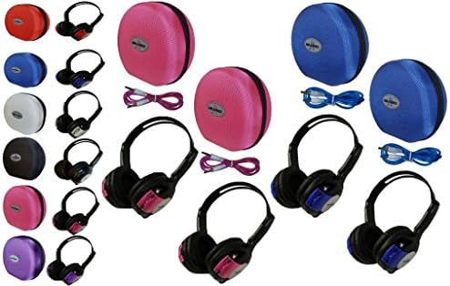 4 Pack Kid Sized Wireless Infrared Universal Car DVD IR Automotive Colored Adjustable 2 Channel Headphones With Case and 3.5mm Auxiliary Cord