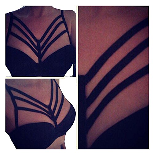 Kinghard Sexy Women Hollow Crop Tops Sheer Bralette Bustier Unpadded Bra (M)