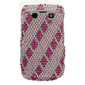 Premium Luxurious Designer Hard Diamond Crystal Snap-on Case for Blackberry Bold 2 9700 Onyx Case - Hot Pink Diagonal Diamond Checkers